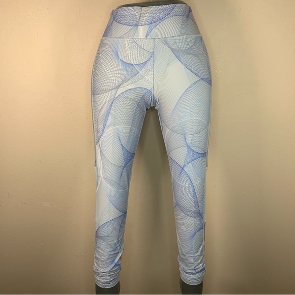 Small Reebok Blue White Geometric Print Speed Wick Athletic Leggings Activewear - Picture 3 of 10